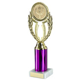 GOLD/PURPLE 'WREATH' HOLDER ASSEMBLED ON MARBLE (2" CEN/3" TUBE) - 9.75in